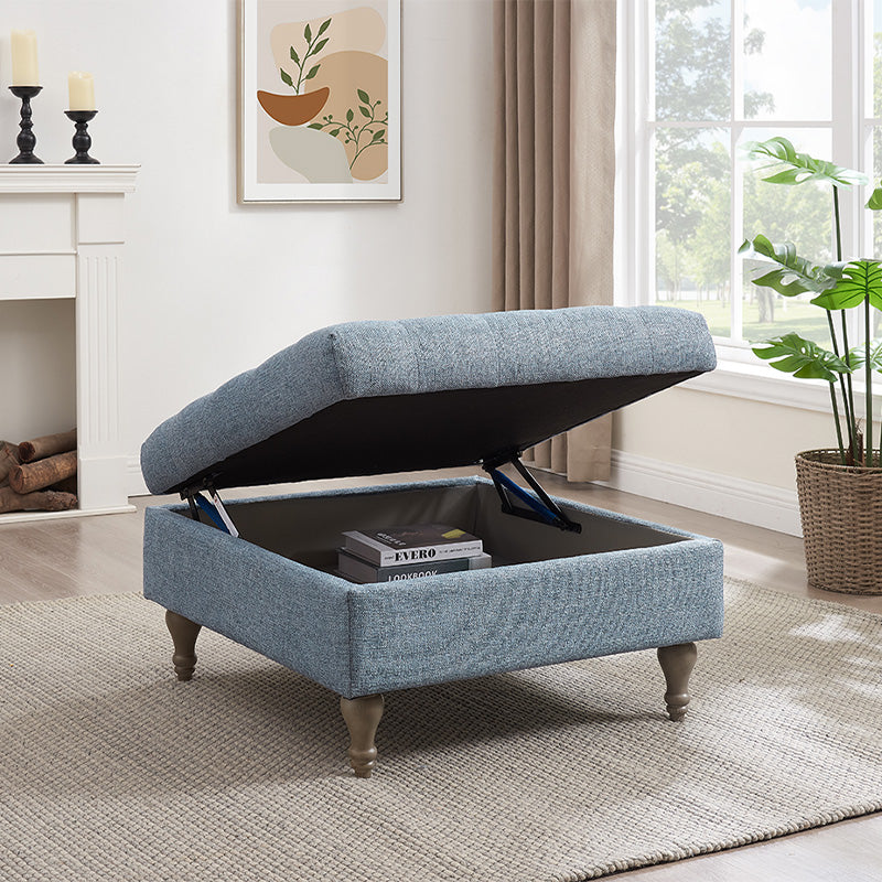 Button Top Storage Ottoman Blue