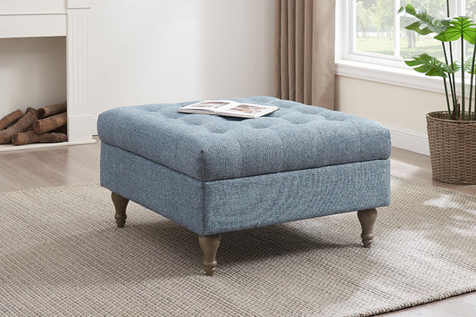 Button Top Storage Ottoman Blue