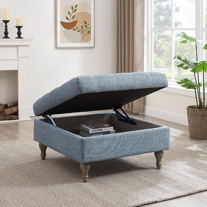 Button Top Storage Ottoman Blue