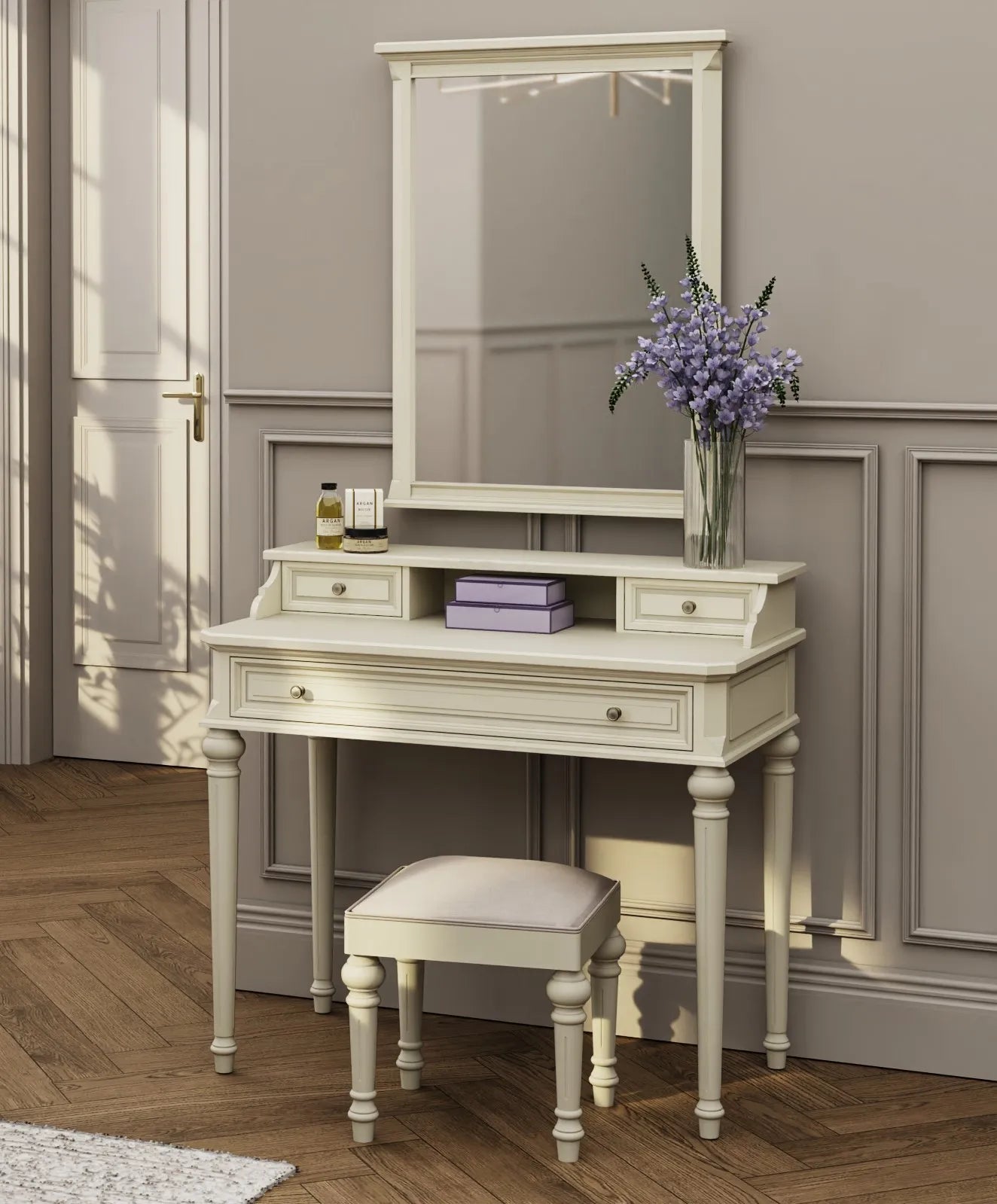 Nessa 3 Drawer Desk / Dressing Table – Lime White