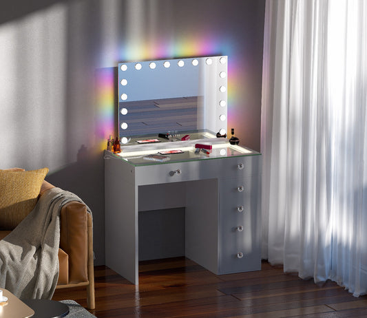 6 Drawer Vanity Desk in Grey